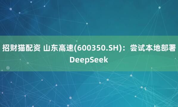 招财猫配资 山东高速(600350.SH)：尝试本地部署DeepSeek